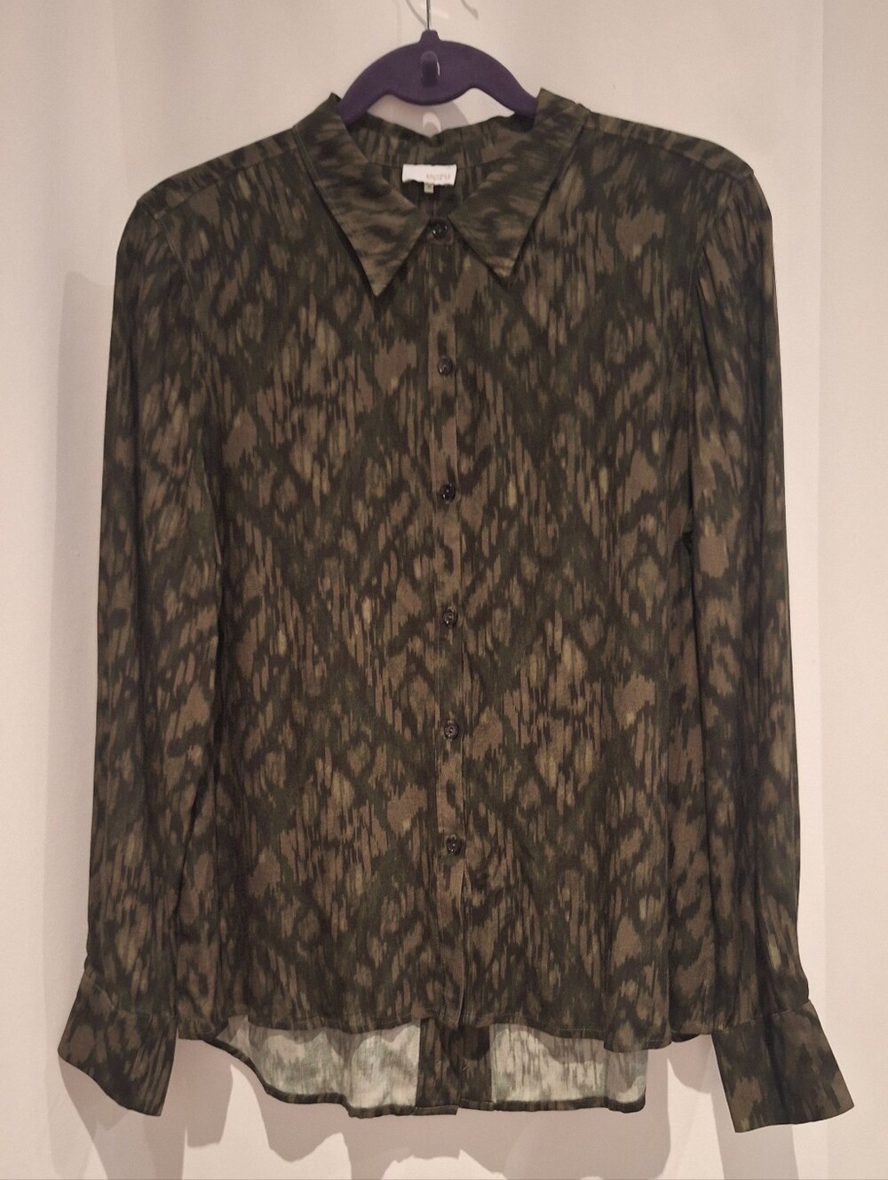 Ecru Olive Green Patterned Button-Up Blouse